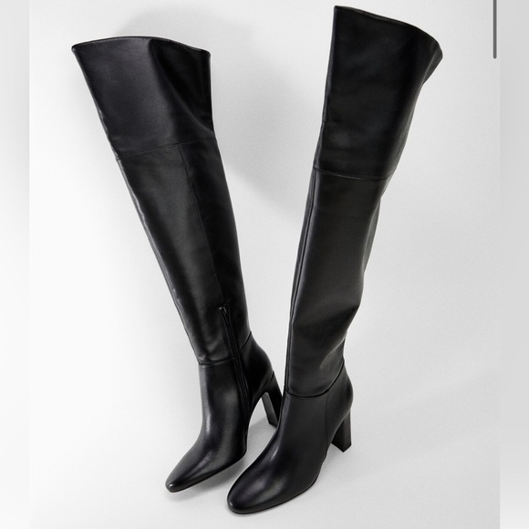 Black Leather Knee-High Boots MNG - Picture 6 of 9